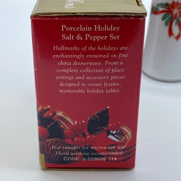 Tienshan/Fairfield Poinsettia & Ribbons Salt Pepper Shakers Festive Holiday - Picture 7 of 8